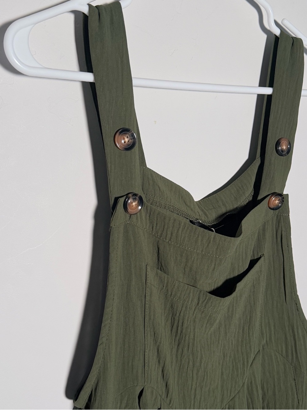 Olive Green Maxi Overall Dress with Button-Strap Detail - Picture 4 of 10